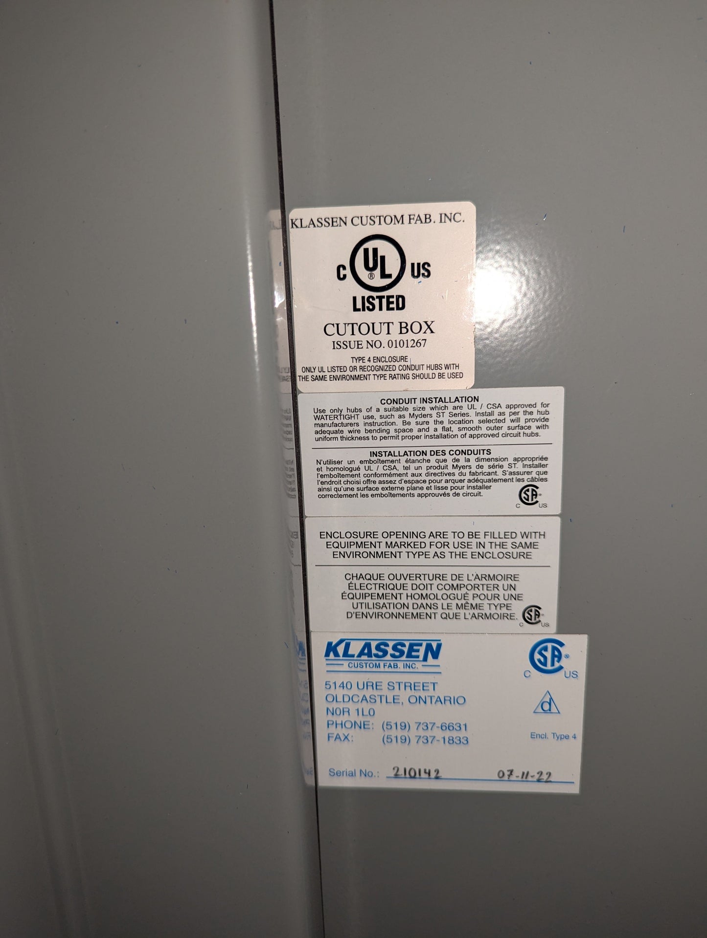 2022 Klassen Metal Fab 400-600HP VFD Electrical Enclosure
