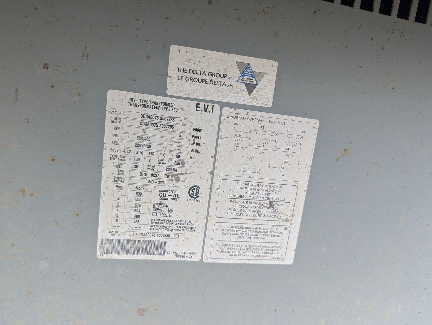 2015 CAT 75KVA Dual input voltage rated dog sled - to 120/208 — Transformer