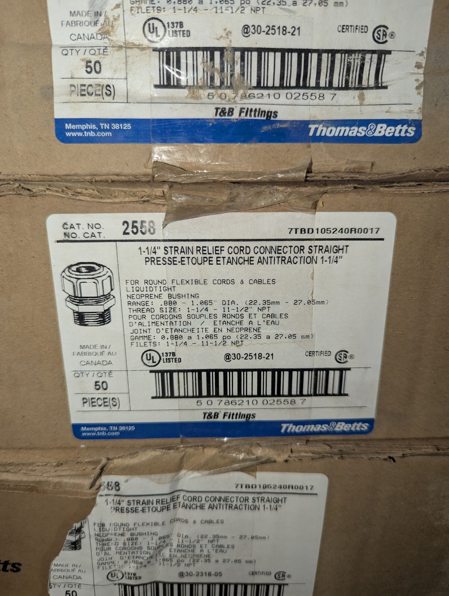 2020 Thomas and Betts 2558 Lot of 50 — Liquid Tight Strain Relief Cord Connector