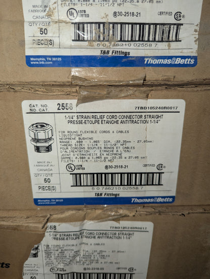 2020 Thomas and Betts 2558 Lot of 50 — Liquid Tight Strain Relief Cord Connector